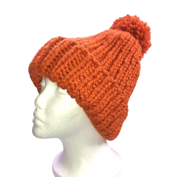 CHUNKY Ribbed Hand Knit Pumpkin Spice Beanie Hat with Pom Pom main image 4